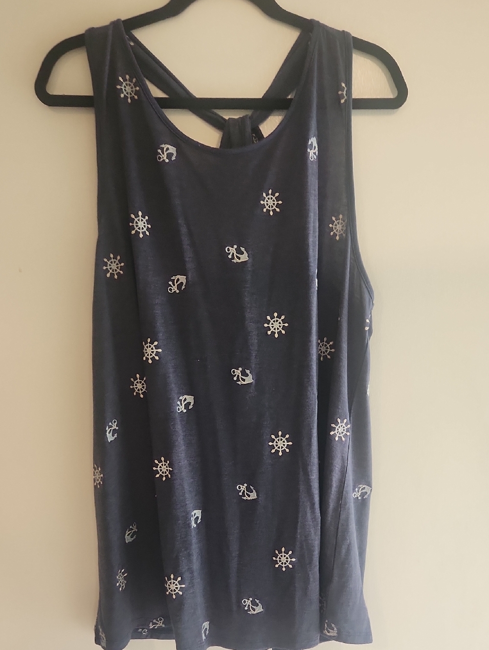 Navy Nautical Embroidered Tank Top - Women